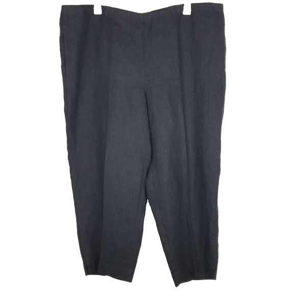 J. Jill pureJill Pull On Linen Pants Crop Elastic Waist Pockets Black Size Large - Picture 1 of 7